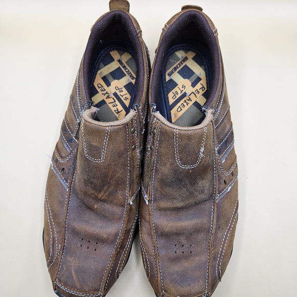 Skechers Leather Relaxed Fit Goga Mat Arch Casual Loafer Shoes Mens Size 13 - Picture 6 of 9